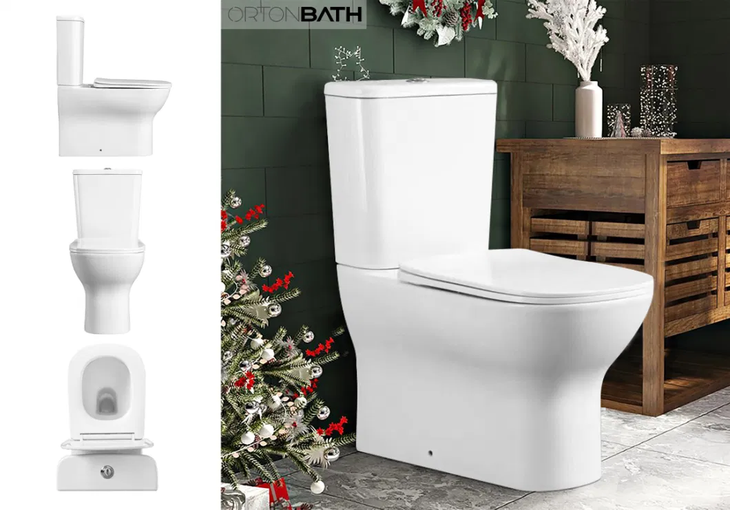 Ortonbath Dual Flush 3/6L Toilet P Trap Square Shape Rimless Close Coupled Modern Toilet Soft Close Seat Two Piece Toilet