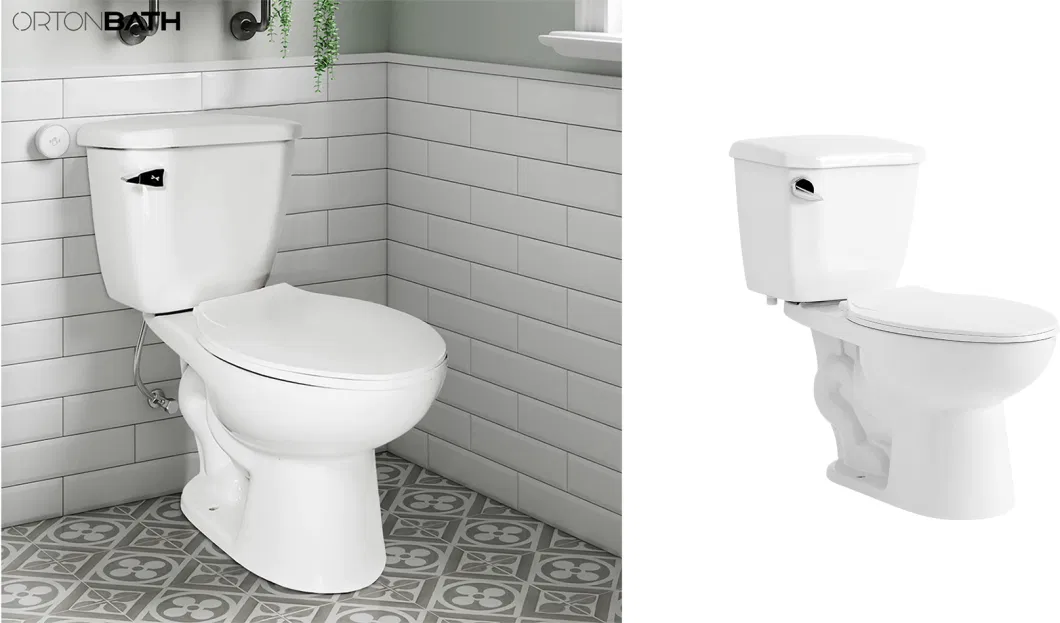 Ortonbath Ecnomical Classic Dual Flush Small Size Toilet, PP Soft Closing Seat, Oval Bathrooms Comfort Height Back to Wall Toilet Two Piece Toilet