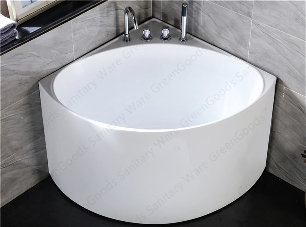 CE Wholesale Chinese Guangzhou Simple Type One Person Soaking Tubs White Acrylic ABS Resin Seamless Freestanding Corner Bathtubs