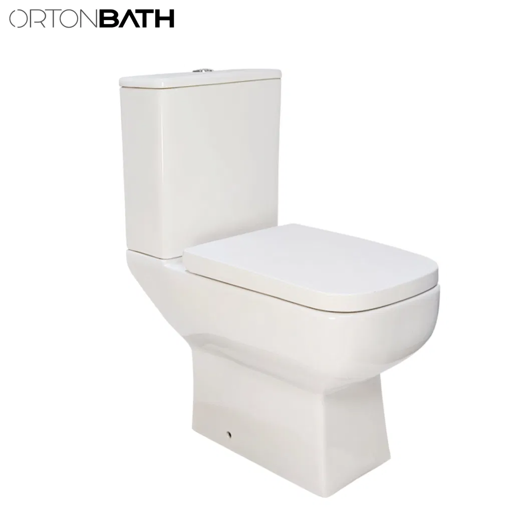 Ortonbath Dual Flush 3/6L Toilet P Trap Square Shape Rimless Close Coupled Modern Toilet Soft Close Seat Two Piece Toilet