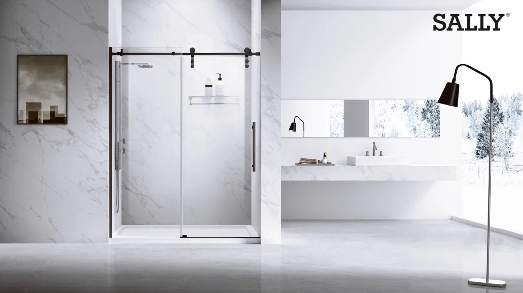 Shower Enclosure Self Clean Coating 10mm Tempered Glass Matt-Black Sliding Shower Door