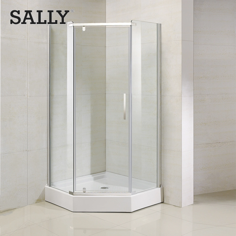 Sally ABS Acrylic Diamond Neo-Angle Enclosure Shower Tray 38X38X6 Center Drain Single Threshold Shower Base in White