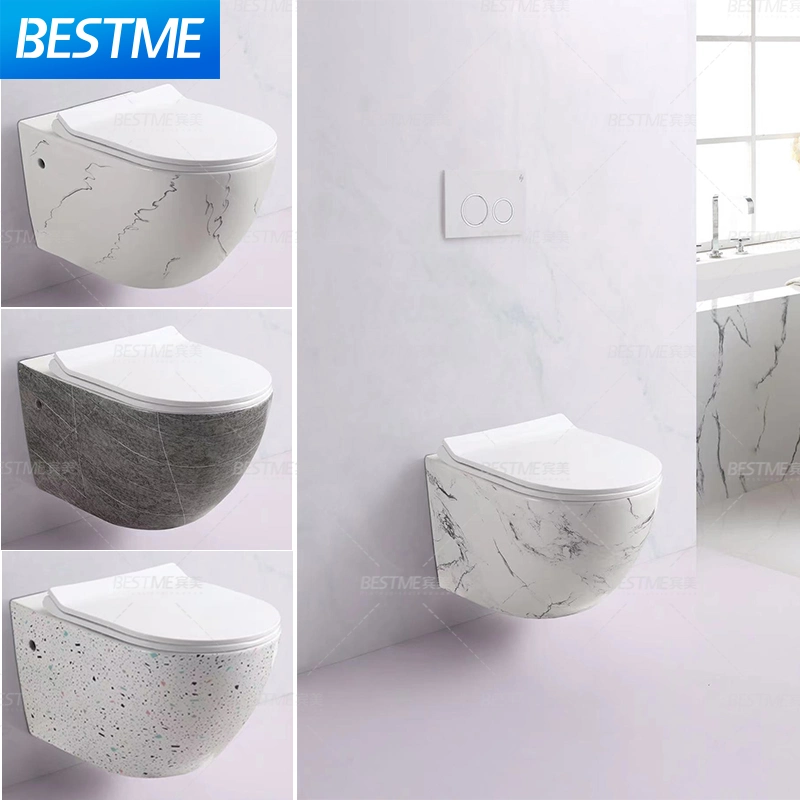 Modern Bathroom White Glazed Ceramic Square One Piece Wall Mounted Washdown Toilet (BC-5204DK)