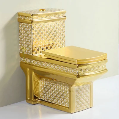 High Quality Square Shape Golden Toilet Bathroom Luxury Ceramic Gold Plated Sanitary Ware Wc Toilet