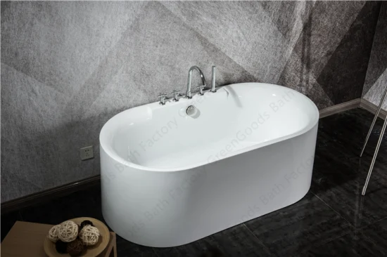 Customized Modern Type Bathroom Oval White Pure Acrylic Freestanding Soaking Bathtub