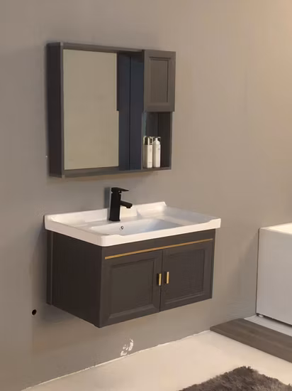 Marble Bathroom Vanity Wash Basin Cabinets Bathroom Wall Vanity with Smart LED Mirror